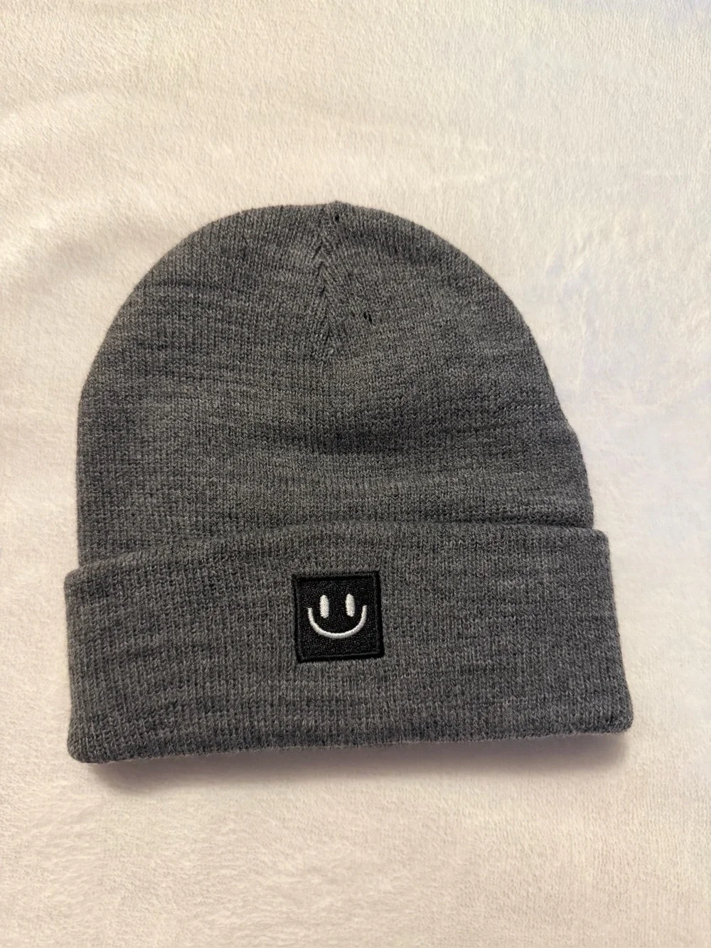 FHJAX 3 Pack Kids Knit Beanies with Smiley Patch Black, Gray and Camel